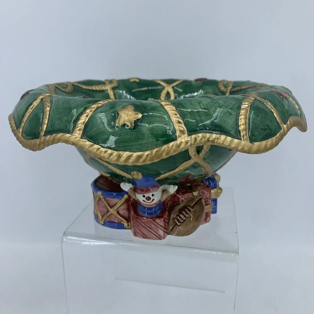 Vtg 1994 Fitz And Floyd‎ Santa’s List Footed Hand Painted Bowl Christmas Gifts